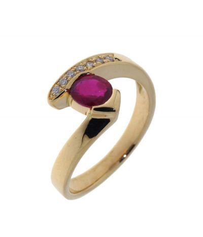 Alliance Dolly-Bijoux Plaqué Or 18K Rubis Et Diamant Cz - Taille 50 à 62, Demi-rail