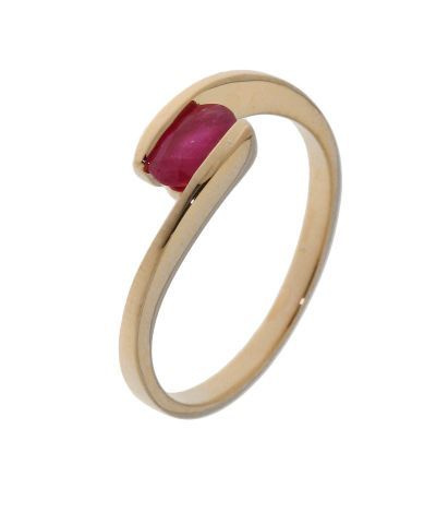 Bague Or 18 Carats Avec 2 Rubis Ovales - Taille 55 - Occasion
