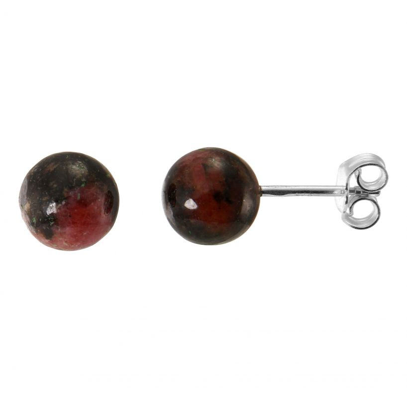 Boucles D'oreilles Pendantes En Argent, Rhodonite Et Grenat - Neuf Sans Emballage