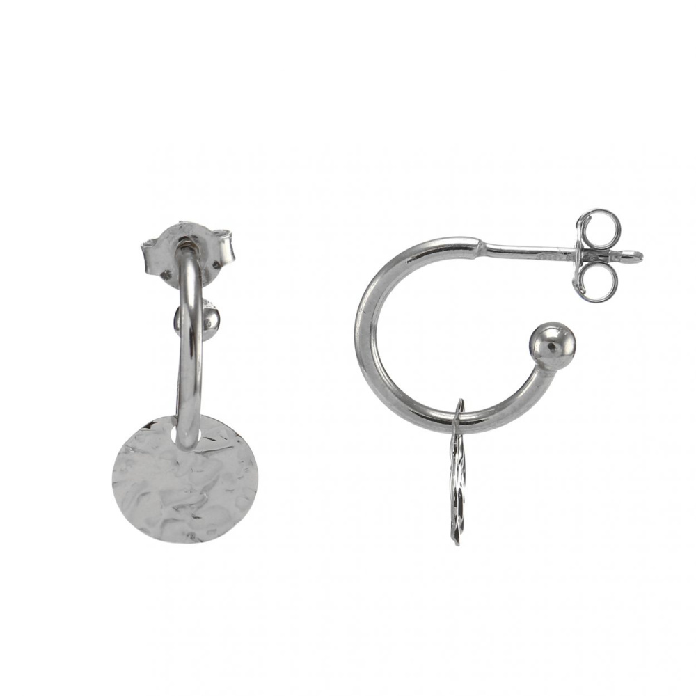 Boucles D'oreilles Créoles Lapidées En Argent 925 Massif Rhodié - 30mm, Neuf Avec étiquettes