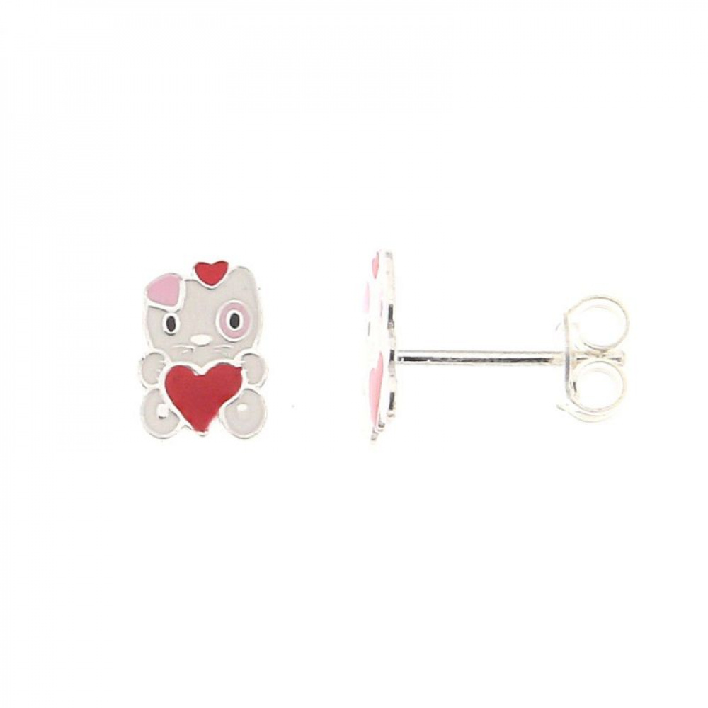 Boucles d'oreilles chat et coeur en Argent 925 Ref. 41484