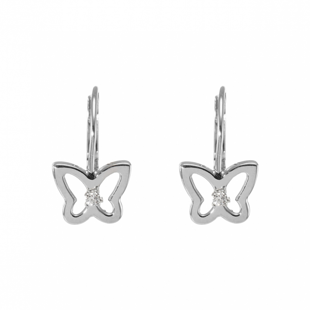 Boucles d'oreilles Dormeuses Or Blanc 375 Motif Papillon et Oxyde