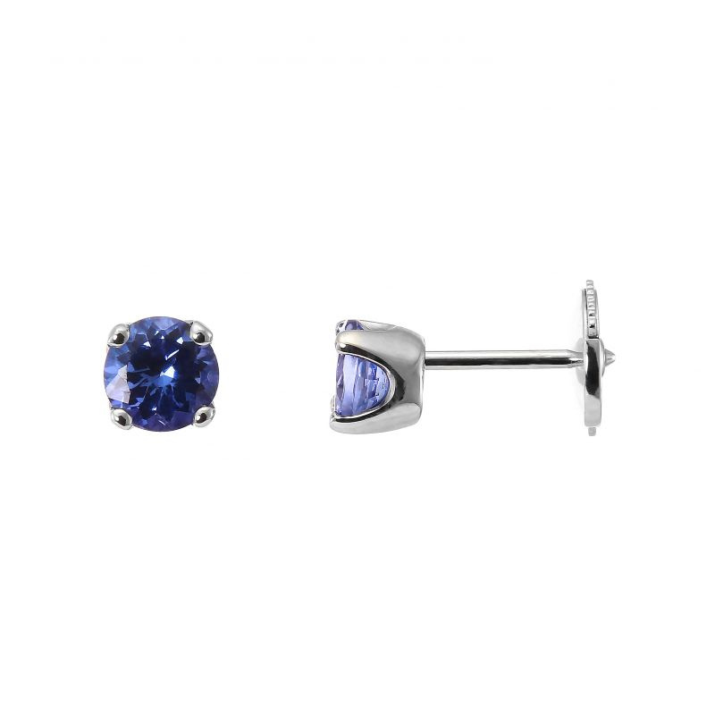 Boucles D'oreilles Argent 925 Et Tanzanite 1.05ct - Design Halo, Pierres Rondes, Neuf