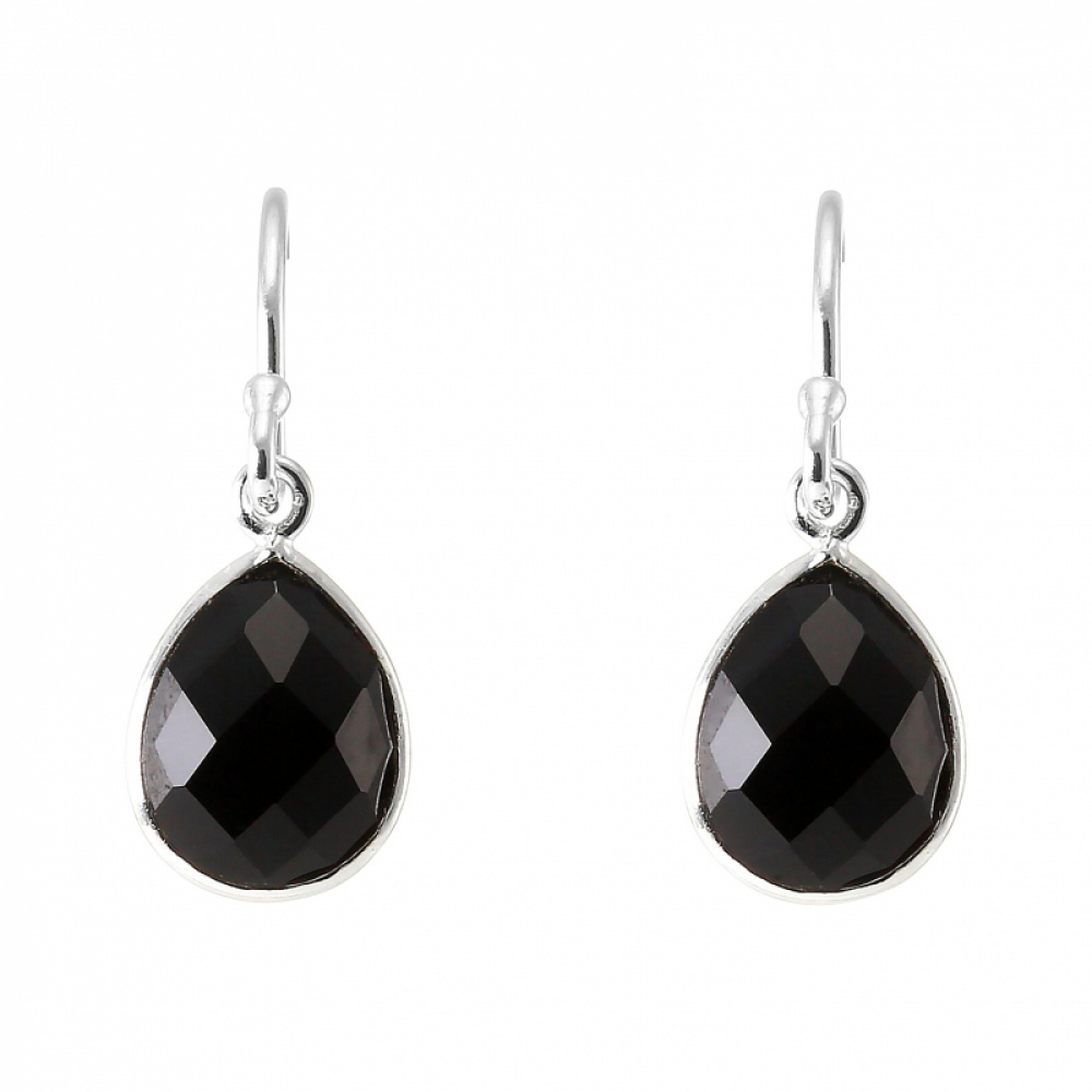 Boucles d'oreilles Pendantes Argent 925 Onyx Poire facetté 9x7mm Ref. 44960