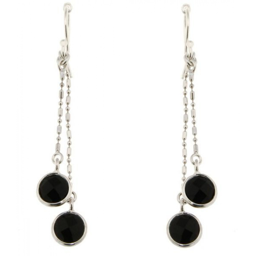 Boucles d'oreilles Pendantes Argent 925 Onyx Poire facetté 9x7mm Ref. 44960