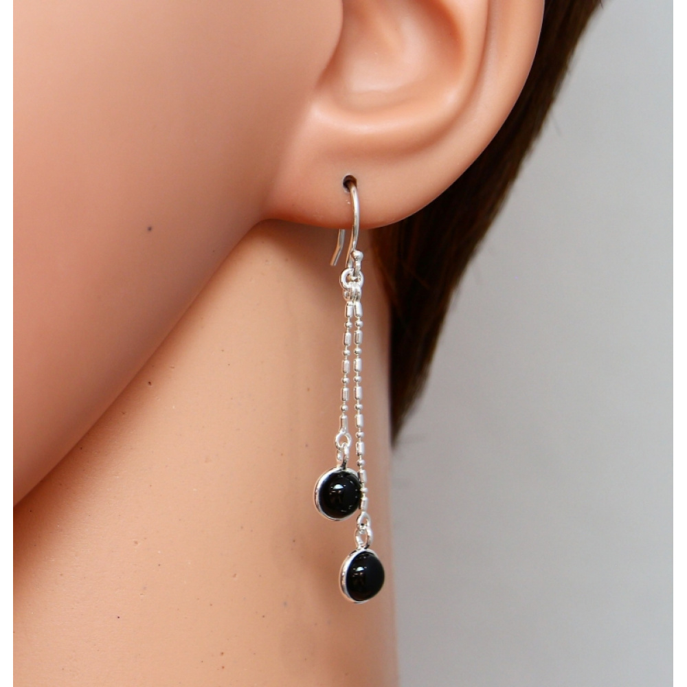 Boucles d'oreilles Pendantes Argent 925 Onyx Ref. 38116 | Bijouterie  Trabbia Vuillermoz