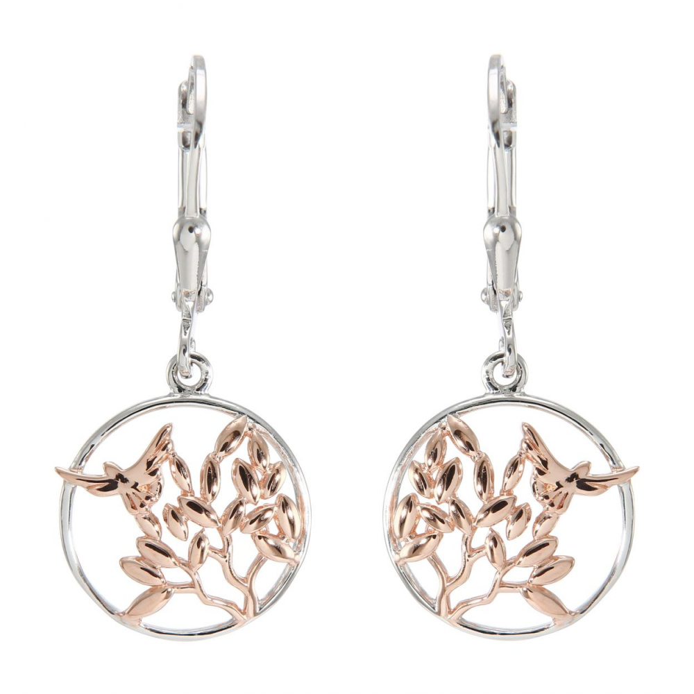 Boucles d'oreilles OISEAU COEUR ROSE à FERMOIR VIS