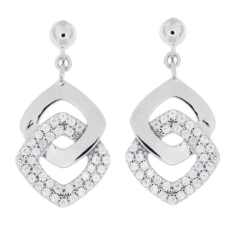 Boucles D'oreilles Pendantes En Argent 925 Rhodié Avec Oxydes De Zirconium - Style élégant Pour Femme