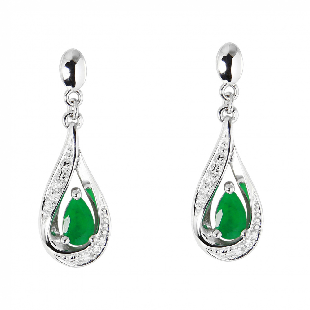 Boucles d'oreilles classiques poires ( goutte ) vert émeraude en verre