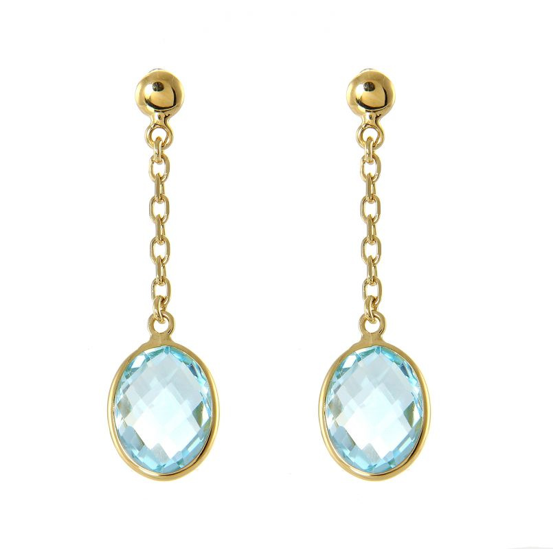 5 Connects Pendentif Lunette Topaze Bleue 22x11mm - Plaqué Or 18 Carats - Fabrication Inde