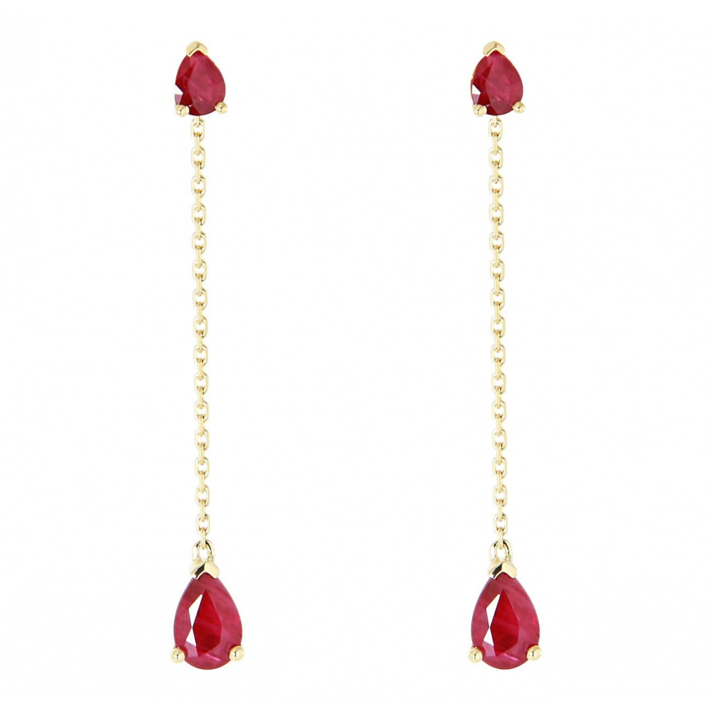 Boucles d'oreilles Pendantes Or Jaune 750 Rubis taille poire Ref. 47250