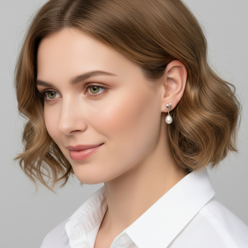 Boucles D'Oreilles Pendantes En Or 750/1000 (18 Carats) Avec Perle De Culture Et Oxyde - Occasion - Bijou Ancien