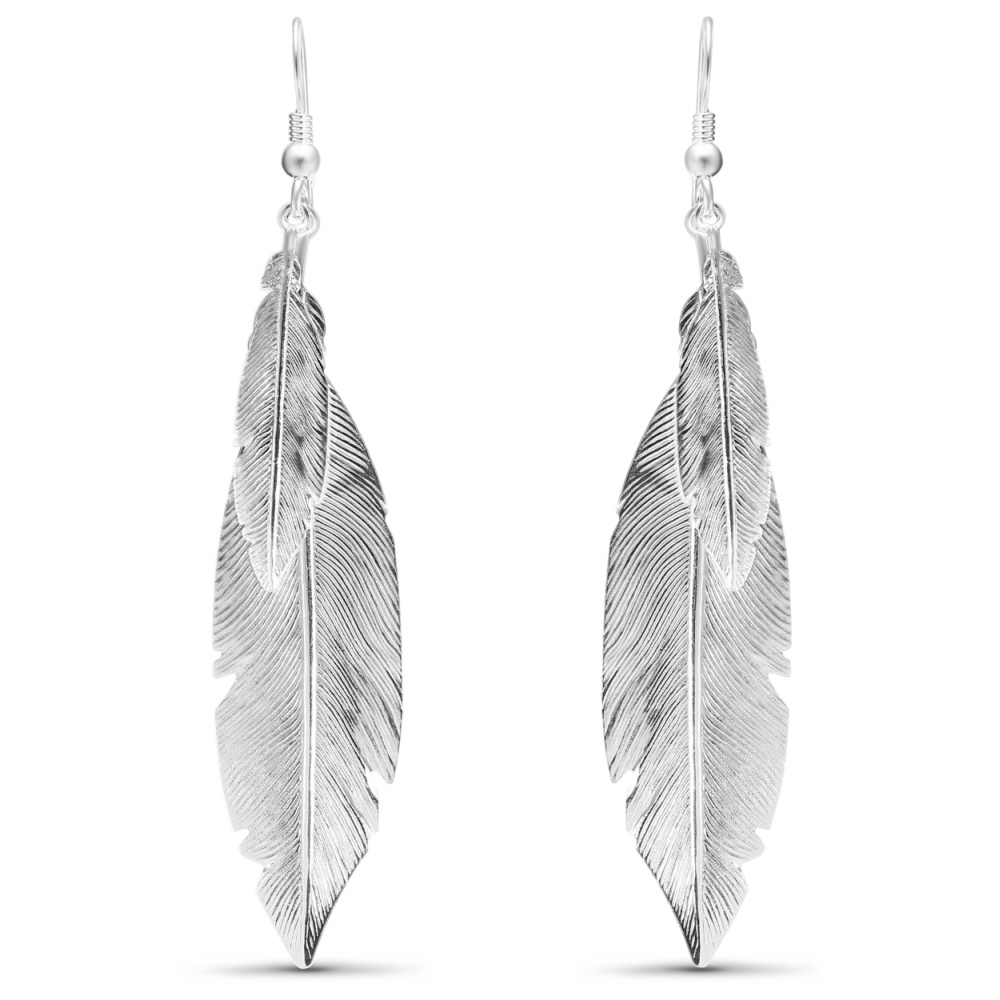 Boucles d'oreilles Pendantes Plumes en Argent Brossé Ref. 43831