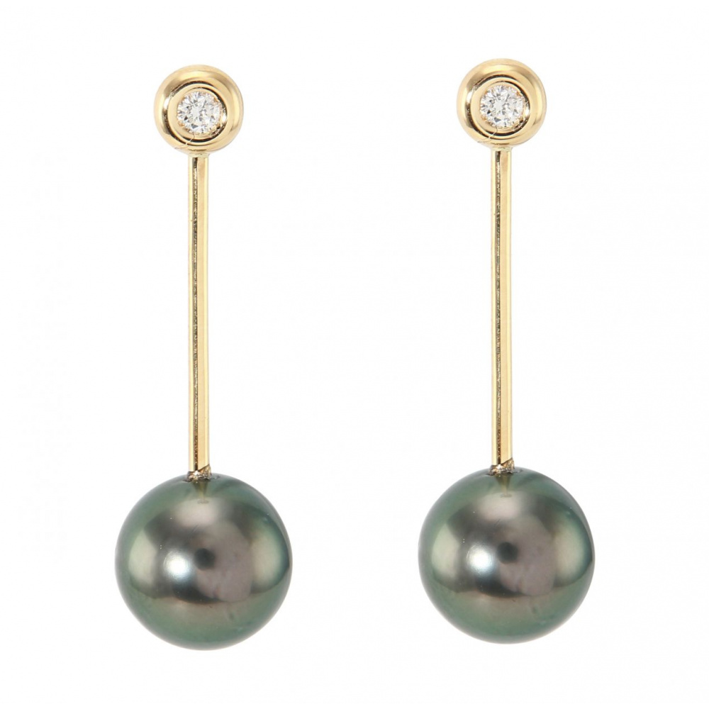 Boucles d'oreilles Puces Perle Diamant Or Jaune 750 - 18 carats