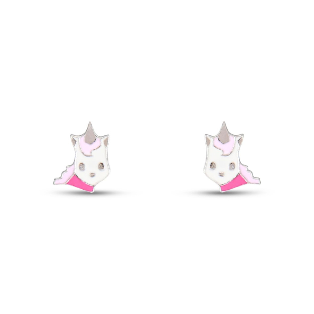 Boucles d'oreilles enfant Licorne Or Jaune et Email