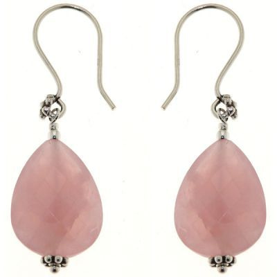 Boucles D'oreilles Pendantes Cristal Rose - Plaqué Or 18 Carats - Clous - Double Pendentif