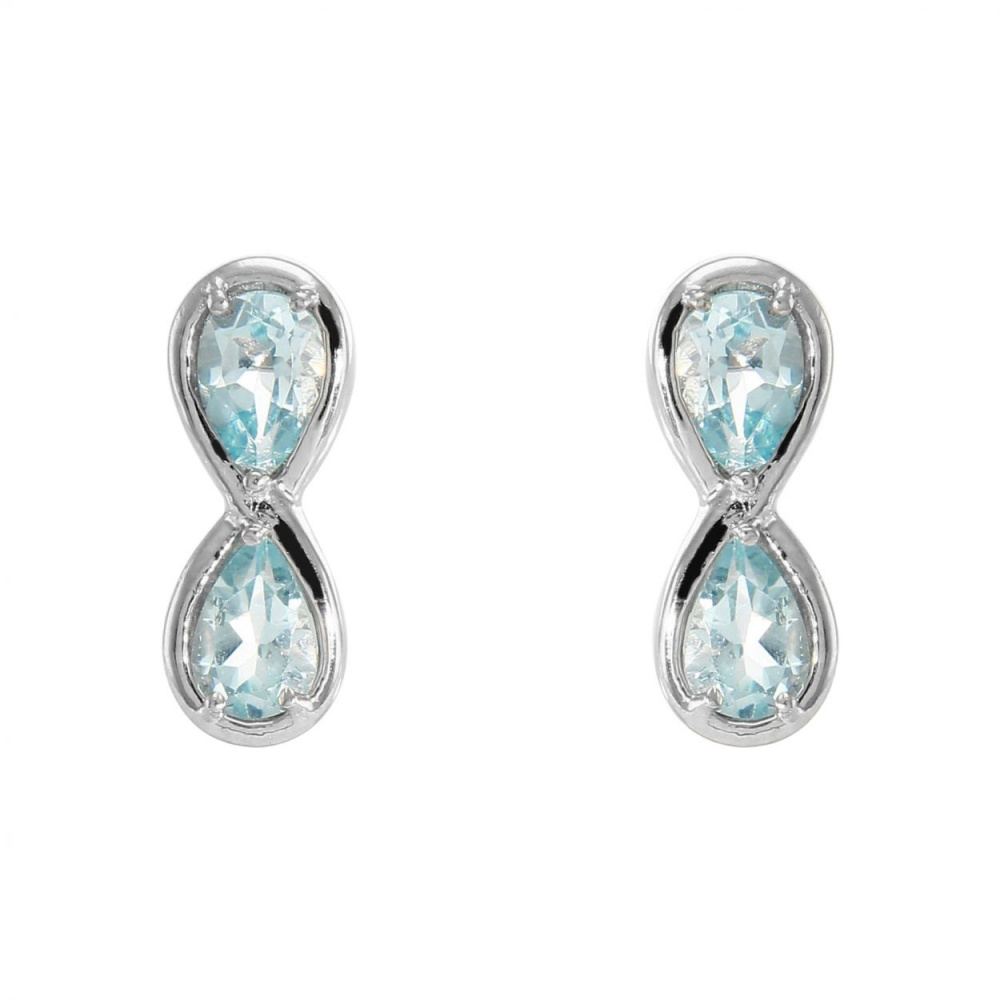 Boucles d'oreilles Signe Infini Argent 925 Rhodié et Topaze bleue