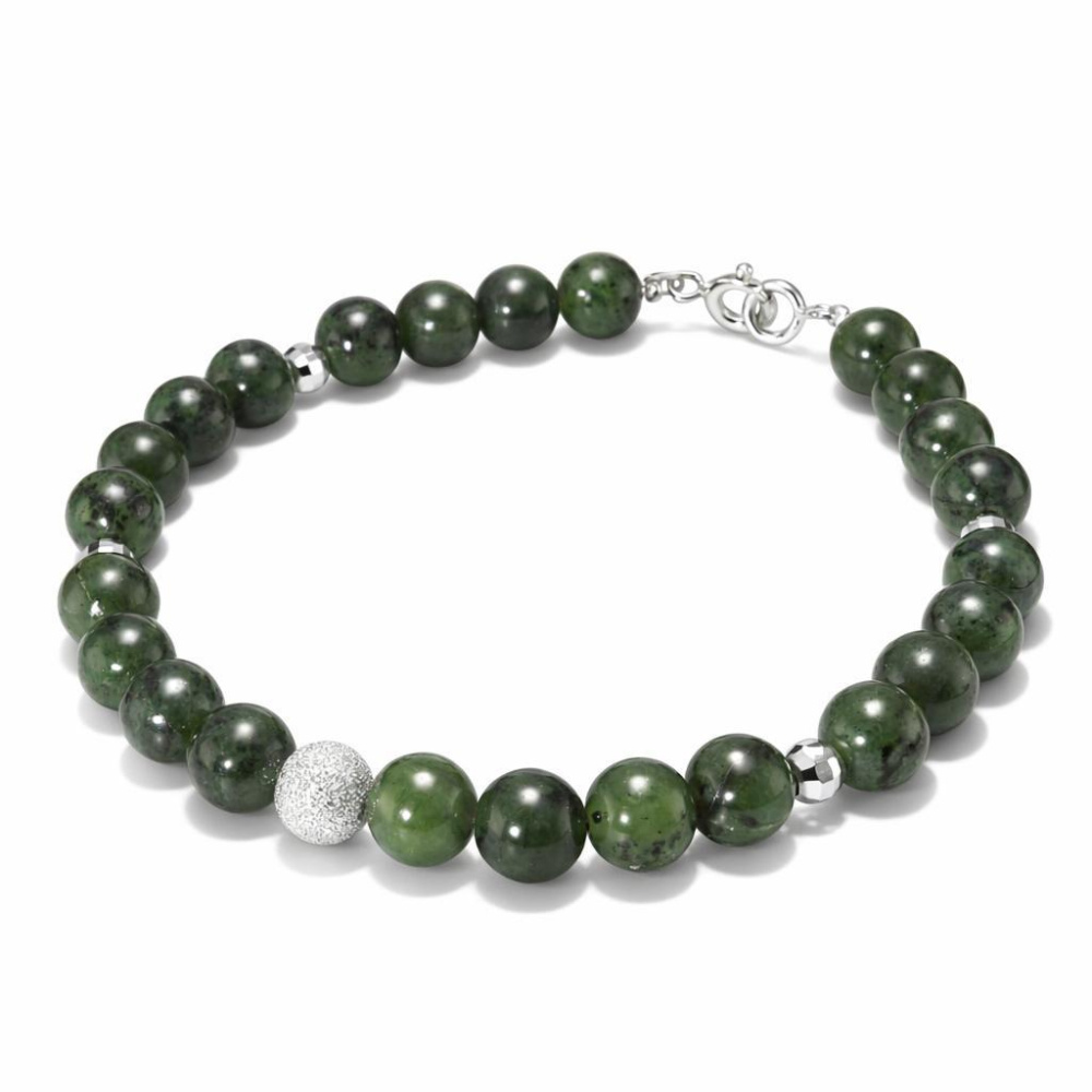 Bracelet Jade 6mm Et Argent Ref 54665