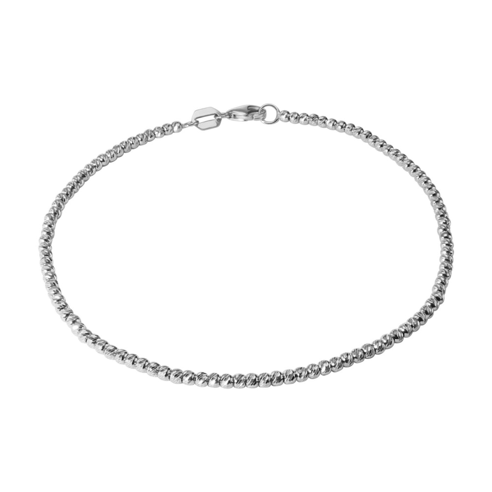 Bracelet Or Blanc perles ciselées 2mm x 19cm Ref. 55794