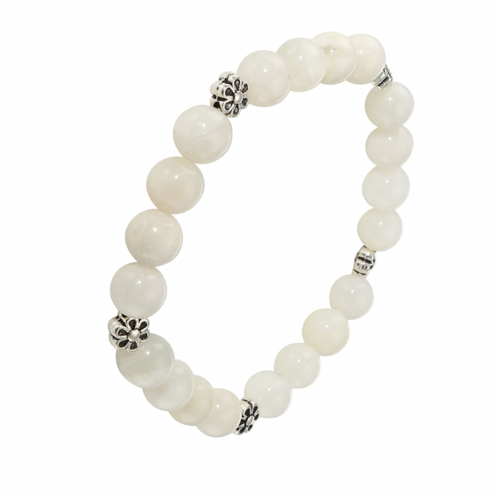 Bracelet Pierre de lune blanche & abricot & grise 8mm - AA - N°9070