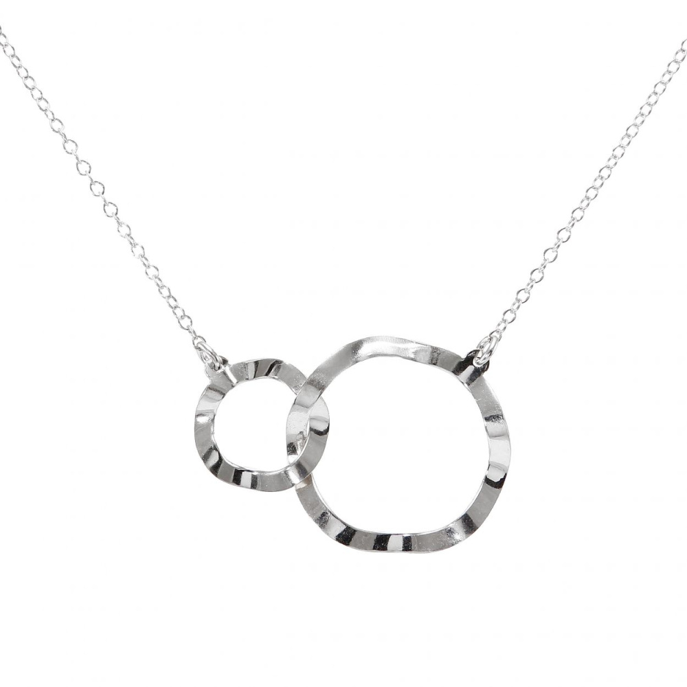 Collier Vintage Or Rhodisé Avec Cercle Et Perle – Style Années 80, Bon État, Longueur Mi-Longue