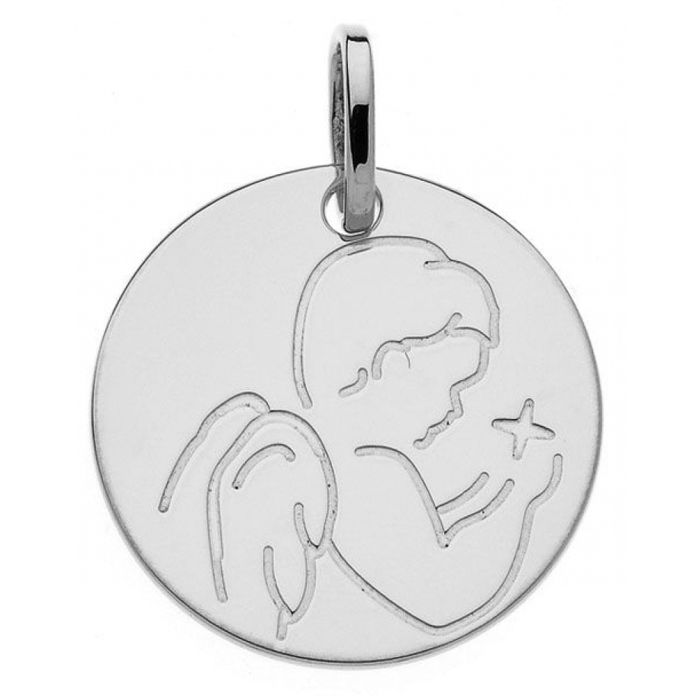 Médaille Ange et étoile en Or Blanc 375 Ref. 37113