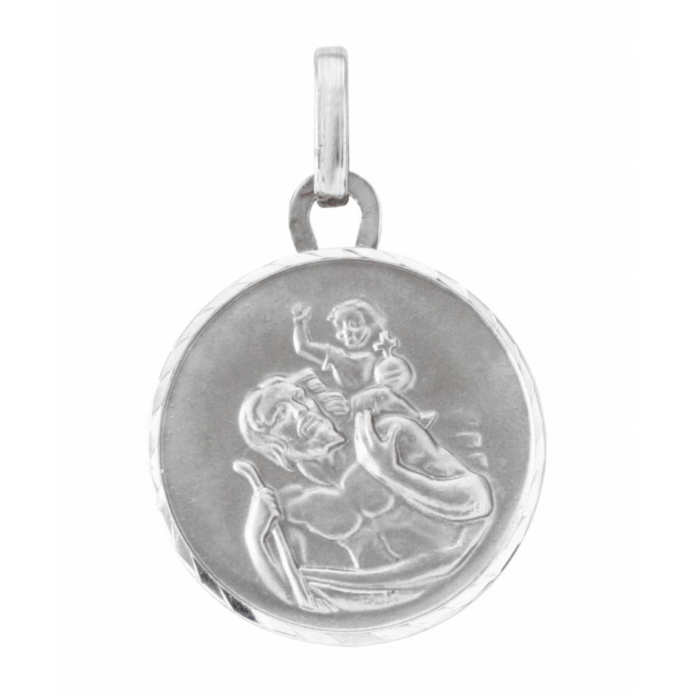 Médaille Saint Christophe rectangulaire en Or Blanc 375 Ref. 47506