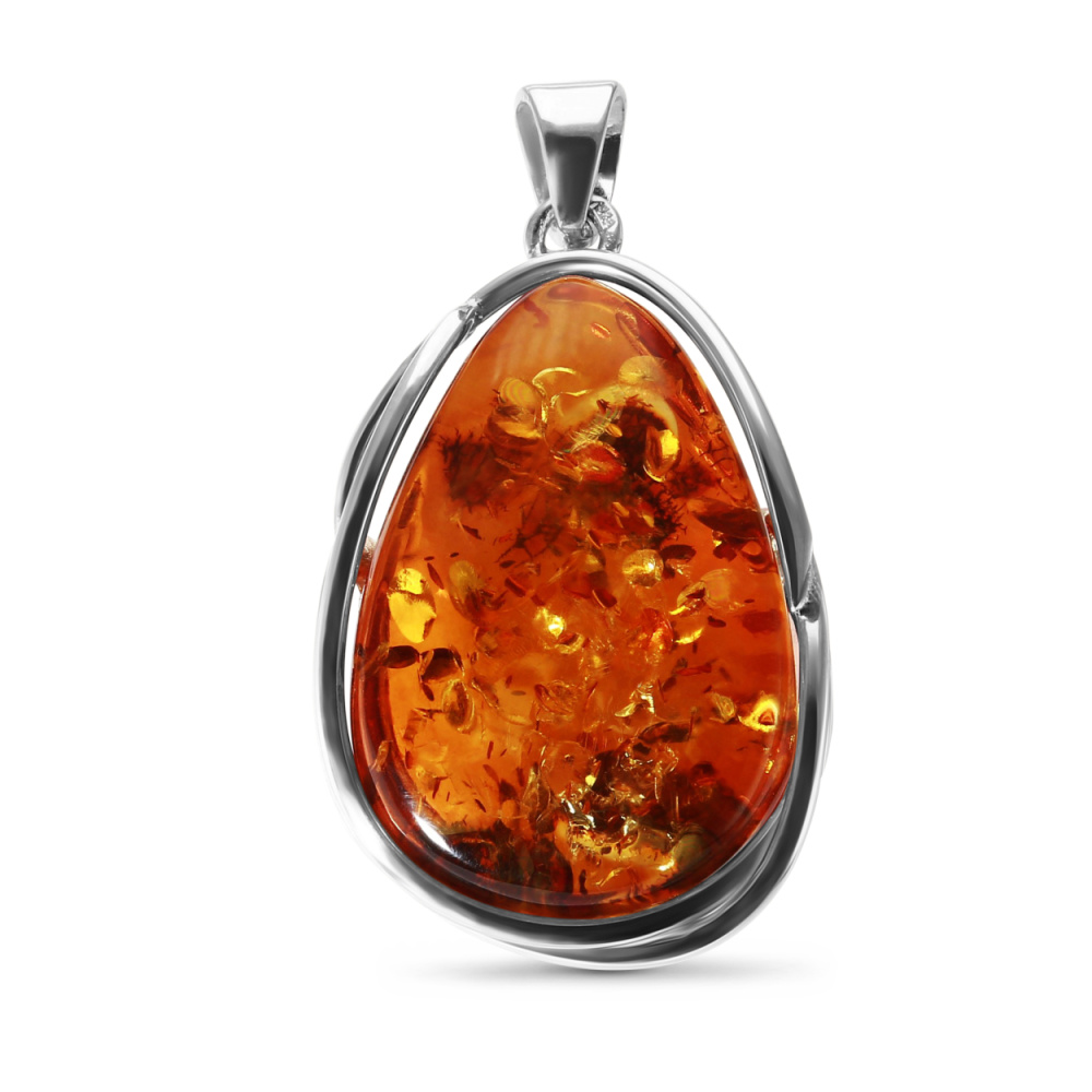 Gros pendentif ambre vert clair et argent massif | bijouxdambre