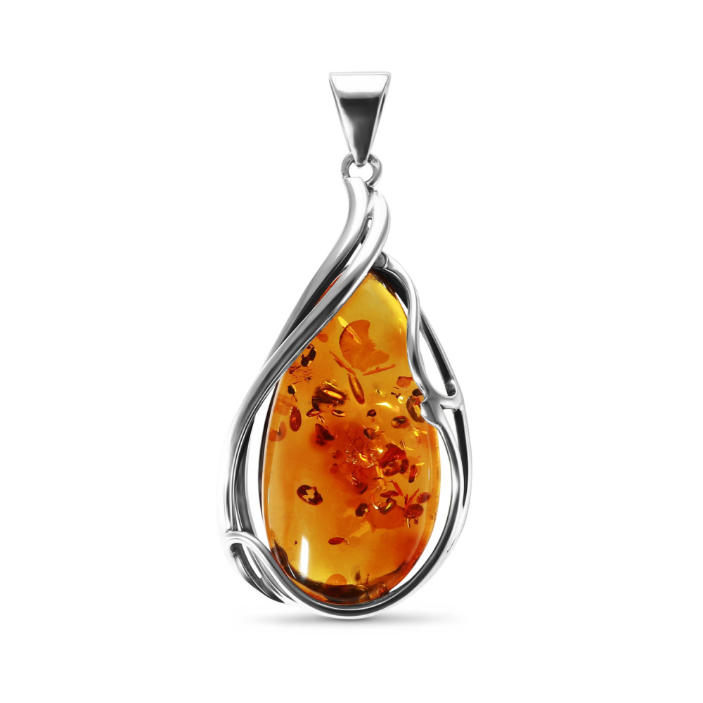 Artisana-Schmuck Pendentif Ambre, élégant Petit Pendentif (sans Chaîne), Serti En Argent Sterling 925/000 Rhodié