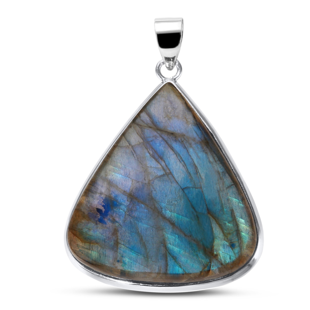 Pendentif En Argent 925 Avec Labradorite - Pierre Ornementale, 9.30g, Occasion