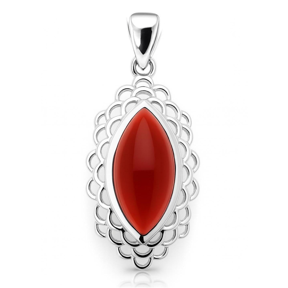 Pendentif Argent Moderniste Avec Cornaline - Bijou Vintage - Occasion