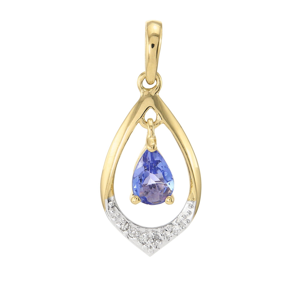 Pendentif En Or Jaune 18 Carats Avec Tanzanite Et Diamant - Neuf Sans écrin