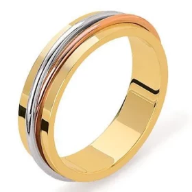  Alliance trois ors Fils ronds Or Blanc Or Rose encastrés dans une base rectangulaire Or Jaune Largeur : 5mm 