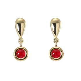  Boucles d oreilles pendantes Or Jaune serties Rubis AAA Ces Rubis ronds 4mm sont serties dans des motifs or jaune 8mm dia...