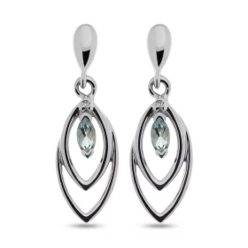 Boucles d oreilles pendantes Or Blanc 375 Topaze Bleue Traitée Diamant Les Topazes Bleues sont taillées forme marquise Cha...