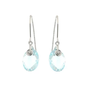Boucles d oreilles pendantes Topaze Bleue Traitée Diamant Or Blanc 750 Ces élégantes pierres taillées dome ovale mesurent ...