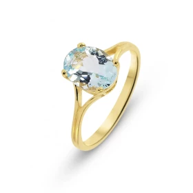  Bague Or Jaune sertie d une Aigue Marine ovale 9x7 mm (1,4 carat) 