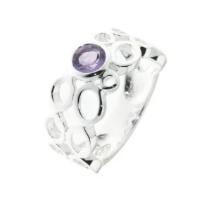 Bague style très actuel sertie d une pierre ronde La pierre varieté Améthyste est taillée à facettes La pierre Améthyste m...