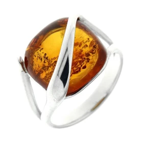  Bague Ambre coussin 14x14mm sur Argent 925 Bague Argent 925 ambre Ambre forme coussin 14x14mm Monture corps fourche une p...
