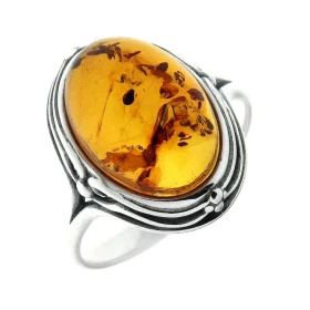 Bague Ambre Ovale 14x10mm sur Argent 925 Bague Argent 925 Ambre couleur cognac Cabochon d ambre ovale 14x10mm Monture ouvr...