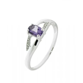 Bague Améthyste Diamant Or Blanc 375 Cette bague Or 375 est sertie d une Améthyste ovale La pierre central mesure 6x4mm, e...