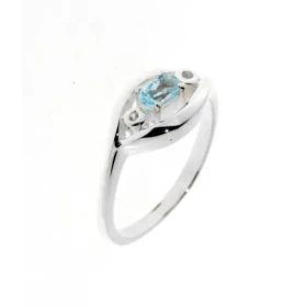  Bague Argent 925 Topaze bleue , mod&egrave;le fantaisie serti d une pierre ovale 5x3mm deux petites pierres 