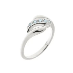  Bague Argent 925 Topaze bleue , mod&egrave;le fantaisie serti 5 petites pierres 2mm 