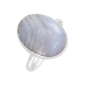 Bague Argent 925 Calcédoine Cabochon Ovale 16x12mm Bague Argent 925 sertie d une pierre ovale 16x12mm Pierre taillée caboc...