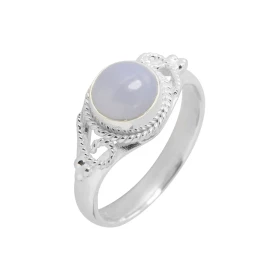 Bague Argent 925 Calcédoine Cabochon Rond 7mm Bague Argent 925 sertie d une pierre ronde 7mm Pierre taillée à cabochon mon...