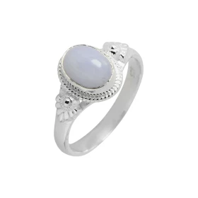 Bague Argent 925 Calcédoine Ovale 8x6mm Bague Argent 925 sertie d une pierre 8x6mm Pierre taillée à cabochon montée serti ...