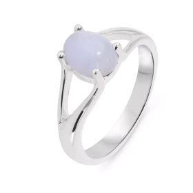 Bague Argent 925 Calcédoine Ovale 8x6mm Bague Argent 925 sertie d une pierre 8x6mm Pierre taillée cabochon maintenue par u...