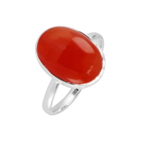 Bague Argent 925 Cornaline Cabochon Ovale 14x10mm Bague Argent 925 sertie d une pierre ovale 14x10mm Pierre taillée caboch...