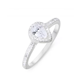 Bague Argent 925 Oxyde zirconium Pierre centrale forme poire, entourrage composé d oxydes ronds Largeur bague (sur doigt, ...