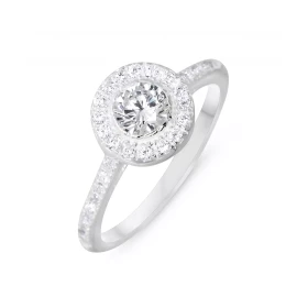 Bague Argent 925 Oxyde zirconium Pierre centrale ronde, entourrage composé d oxydes ronds Largeur bague (sur doigt, vue de...